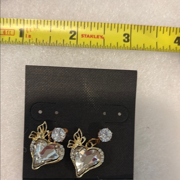 Stanley Gold and Silver Heart Earrings with Crystal Accents - Picture 2 of 12